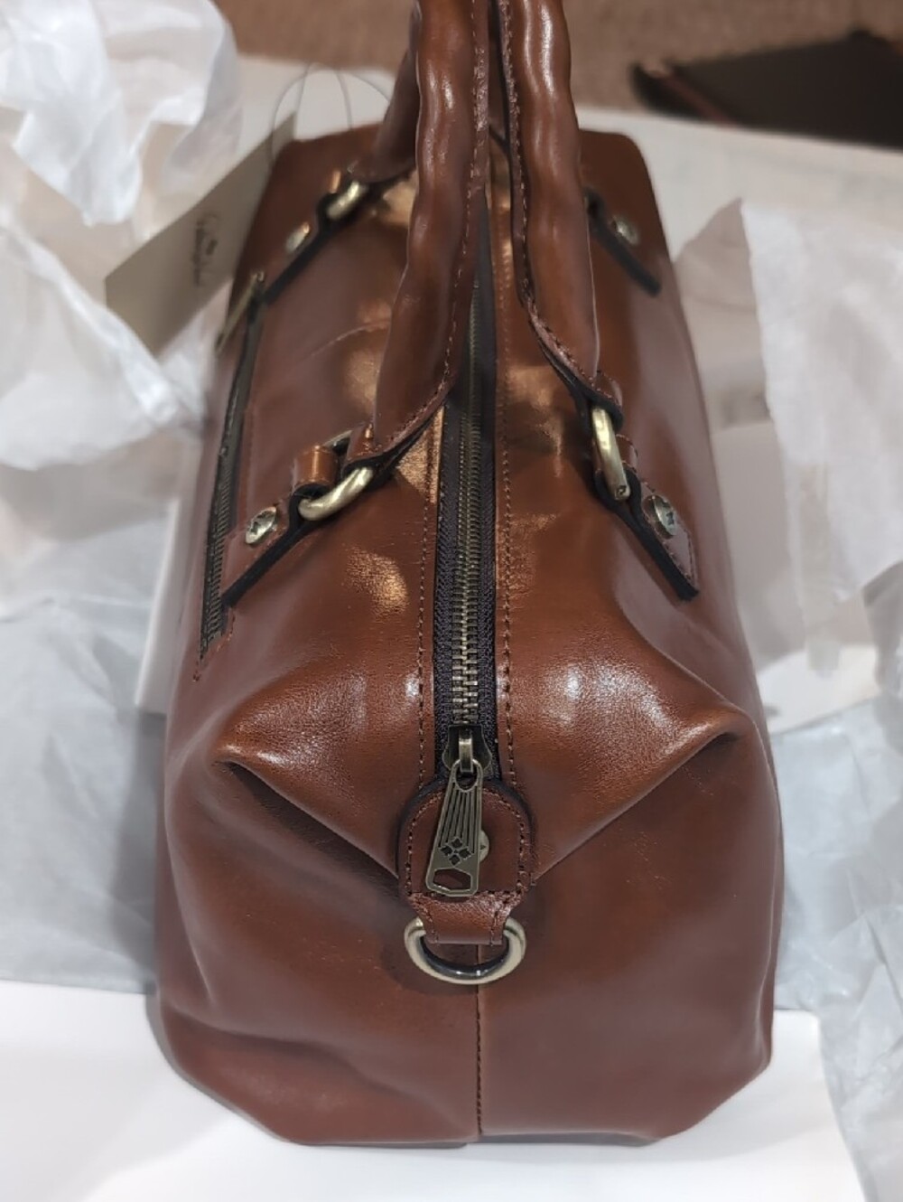 New Patricia Nash Calasetta Cognac Leather Crossbody Handbag - Picture 4 of 7